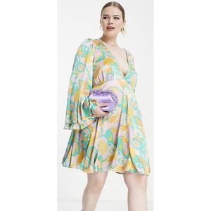 New ASOS CURVE 16 MOD DRESS Bell Sleeve